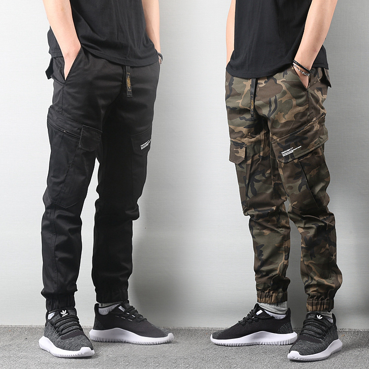 Hong Kong Tide Card Camouflated Multi-Pocket Tooling Bungling Pants Men's Smoke Pipe Pants Closed Shrink Foot Casual Pants Large Size