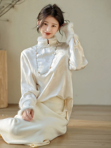 Daxi Self -Made [Spot] Baiyue Guangshui Mink Country Style с рубашками ｜ Новая стенд -Коллера иностранная рубашка Женская зима