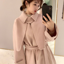 Big happy homemade 2019 Winter new double-sided jacket two-piece temperament hand seam long woolen coat women