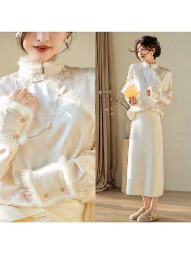 Daxi Self -Made [Spot] Baiyue Guangshui Mink Country Style с рубашками ｜ Новая стенд -Коллера иностранная рубашка Женская зима