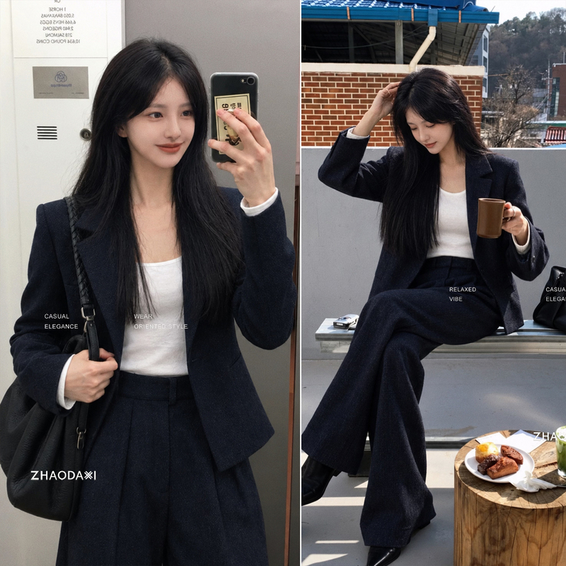 Zhao Daxi | Engraved in the Heart. Suit Set. | Wool Cashmere/Interlaced Herringbone Pattern/Neat Coat* Women's Dress Pants