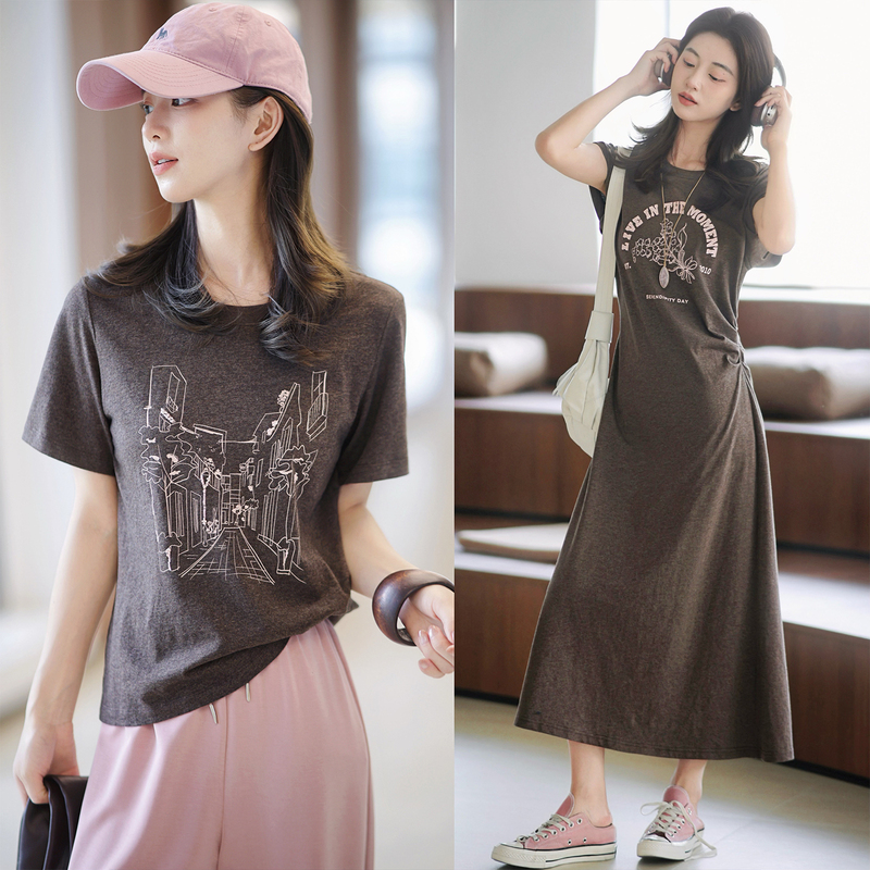 Zhao Daxi | Artist T-Shirt/Dress | 100% Cotton High-Stretch Brushed Line Pattern Printed Pure Cotton Long T-Shirt Dress Zhao Daxi | Artist T-Shirt/Dress | 100% Cotton High-Stretch Brushed Line Pattern Printed Pure Cotton Long T-Shirt Dress