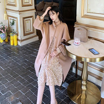 Spot flash hair big happy 2019 Winter new simple fashion temperament profile sense double-sided long coat