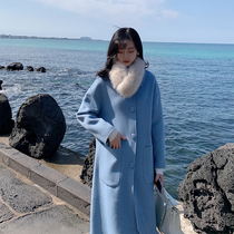 Spot big happy 2019 Winter new simple fashion loose slim lapel pocket double-sided coat