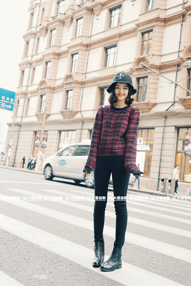 Daxi tự chế mùa thu lỏng retro cổ điển kẻ sọc áo len hoang dã dài tay vòng cổ áo thun len áo len phụ nữ áo kiểu nữ đẹp 2021