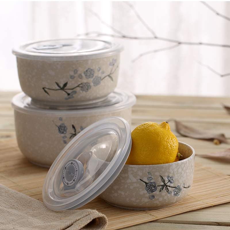 Song of sakura, Japanese new snow glaze ceramic bowls with cover preservation bowl by ipads three suits for microwave lunch box