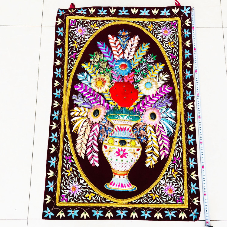 Nepal Kashmir Brass Wire Gold Silk Gemstone Tapestry Royal Solid Wall-mounted Painting Decoration Painting Wall Blanket