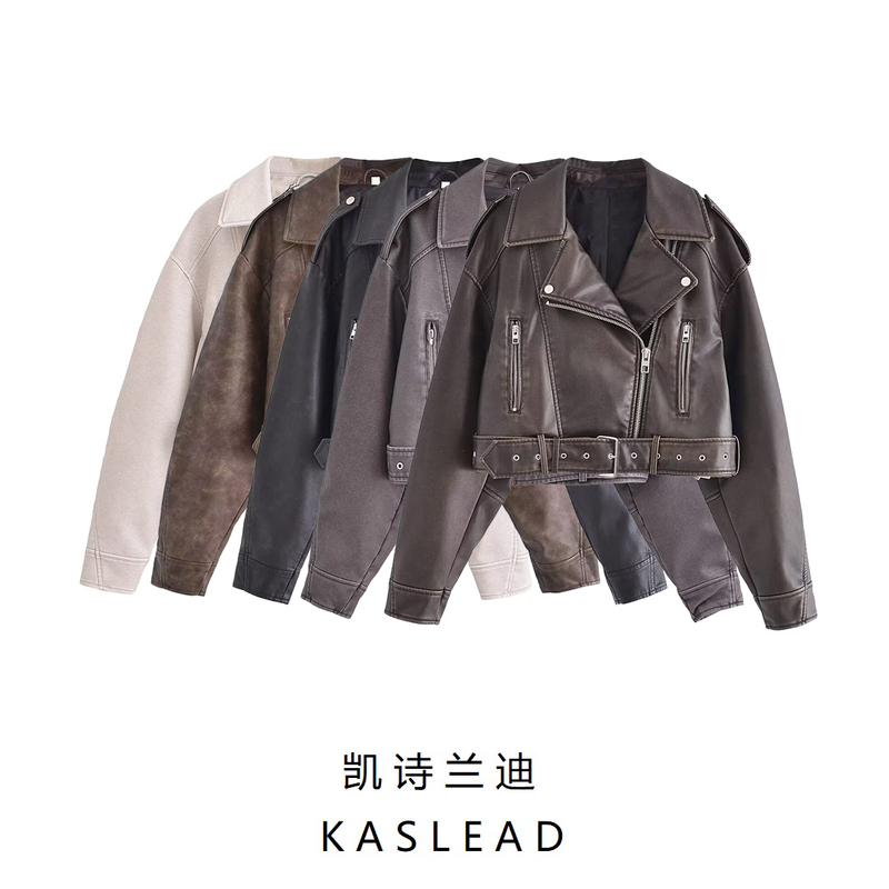 Kaslead New Women's Clothing European and American Style Fashionable Versatile Faux Leather Biker Jacket 4341730