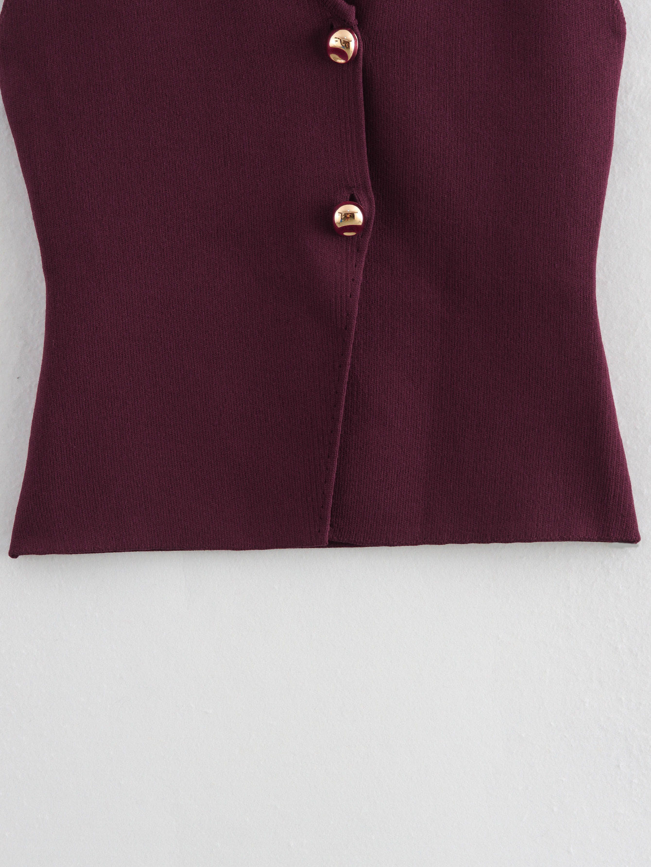 Женская жилетка kaslead 新款 女装 欧美风时尚简约金色纽扣饰针织背心式上衣