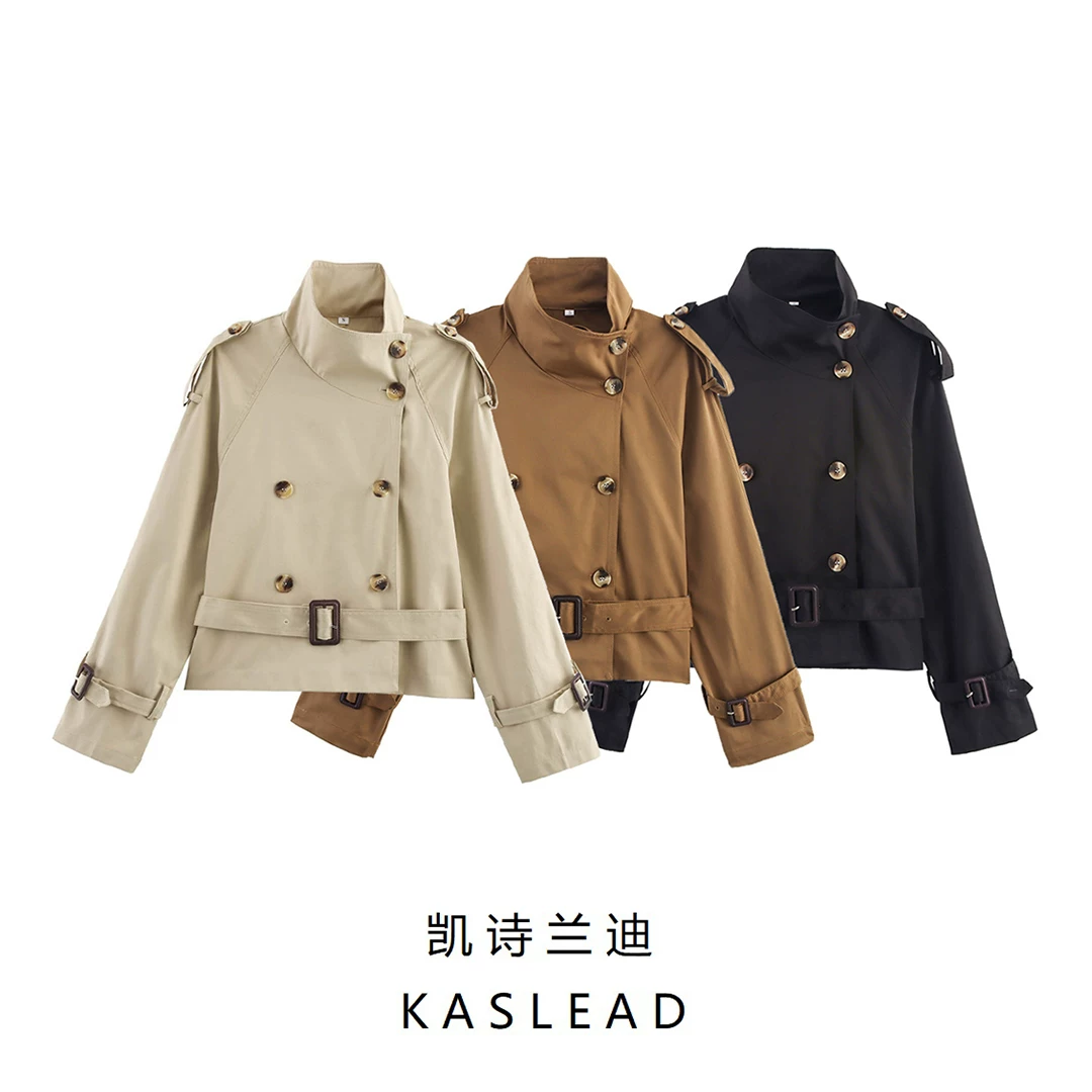Короткая ветровка KASLEAD женская, укороченная, двубортная с поясом