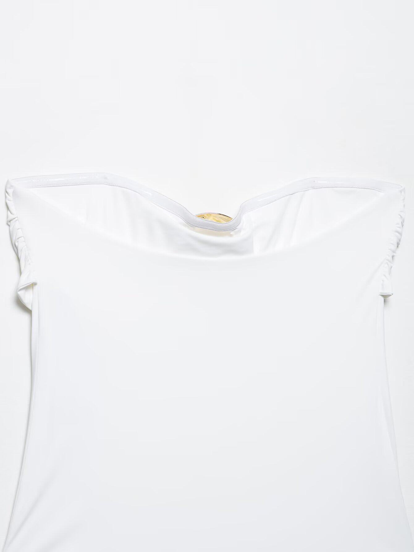 Боди/брюки kaslead 新款 女装 欧美风时尚金属饰一字领黑色泳衣 0167216