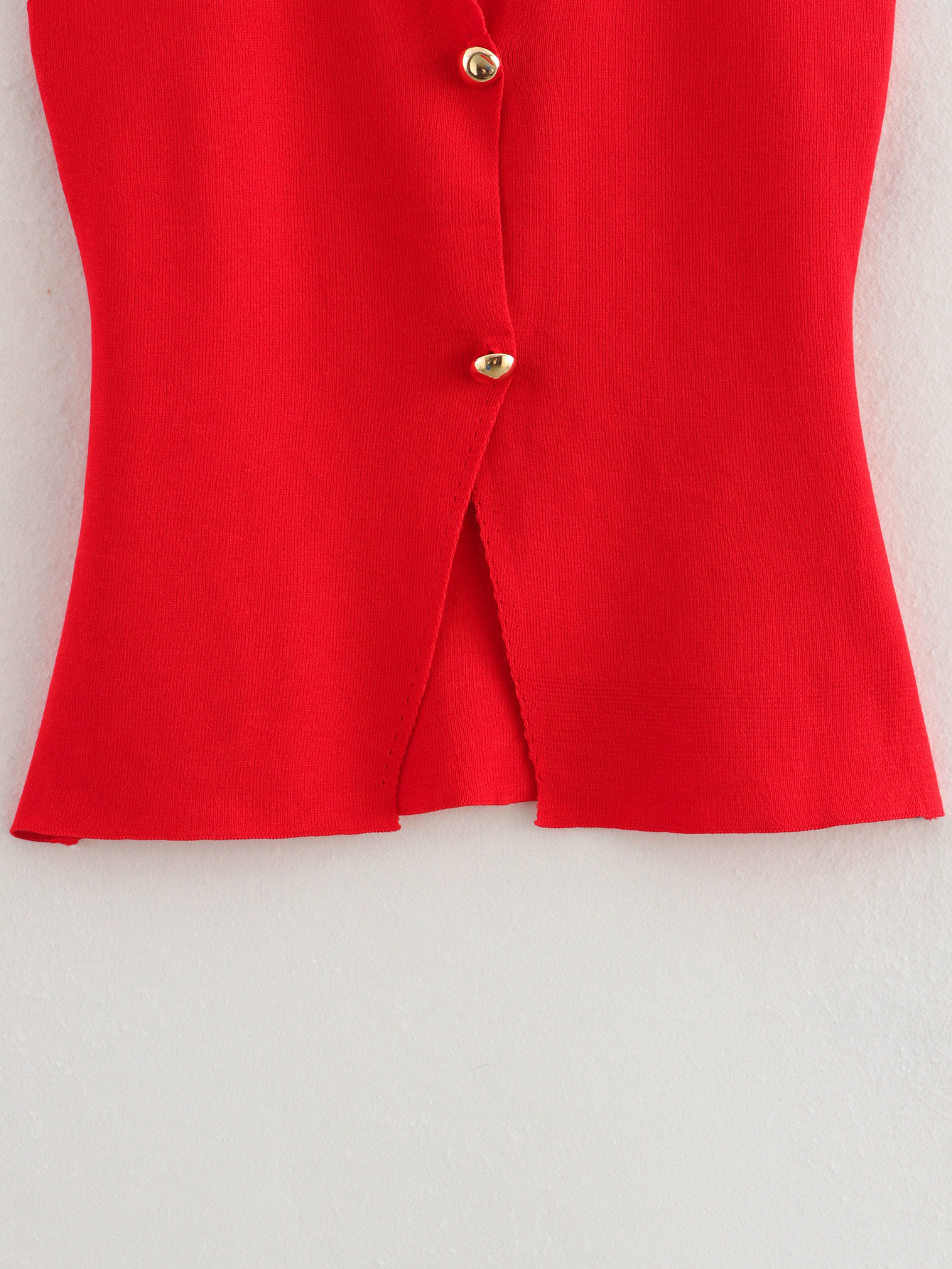 Женская жилетка kaslead 新款 女装 欧美风时尚简约金色纽扣饰针织背心式上衣