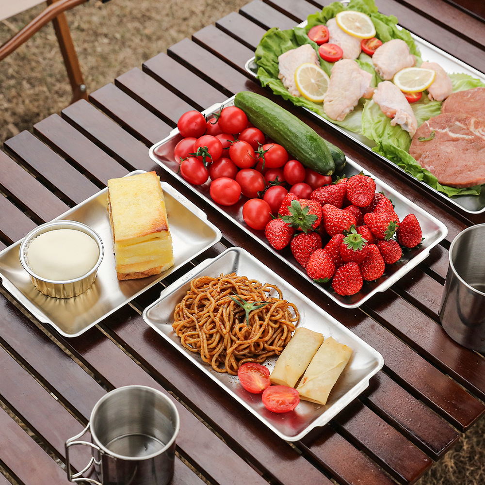 Outdoor 304 stainless steel barbecue plate thickened rectangular barbecue plate sushi plate flat tray Korean tableware