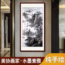 Ink landscape painting Chinese painting pure hand-painted manual vertical porch new Chinese hanging painting decorative painting core scroll can be framed