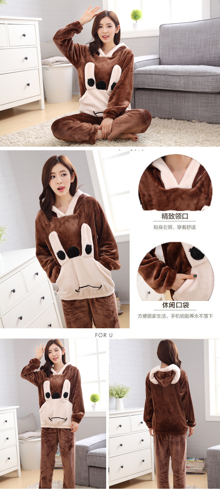 Bộ đồ ngủ nhung san hô cực lớn dành cho nữ mùa thu và mùa đông chất béo MM hoạt hình cộng với phân bón tăng flannel dịch vụ tại nhà phù hợp với 200 kg pijama đôi