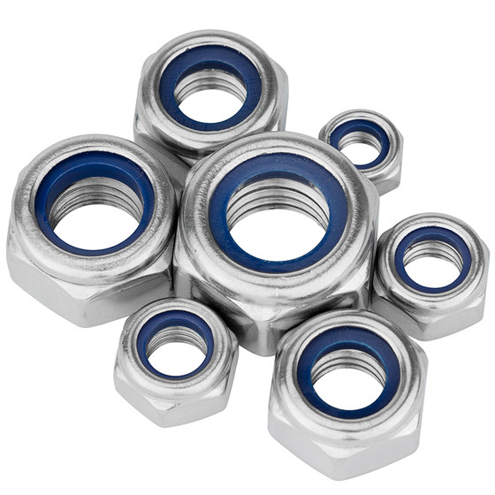 304 stainless steel anti-loosening nut 316 nylon self-locking anti-slip locking hexagonal nut M3M4M5M6M8M10M12