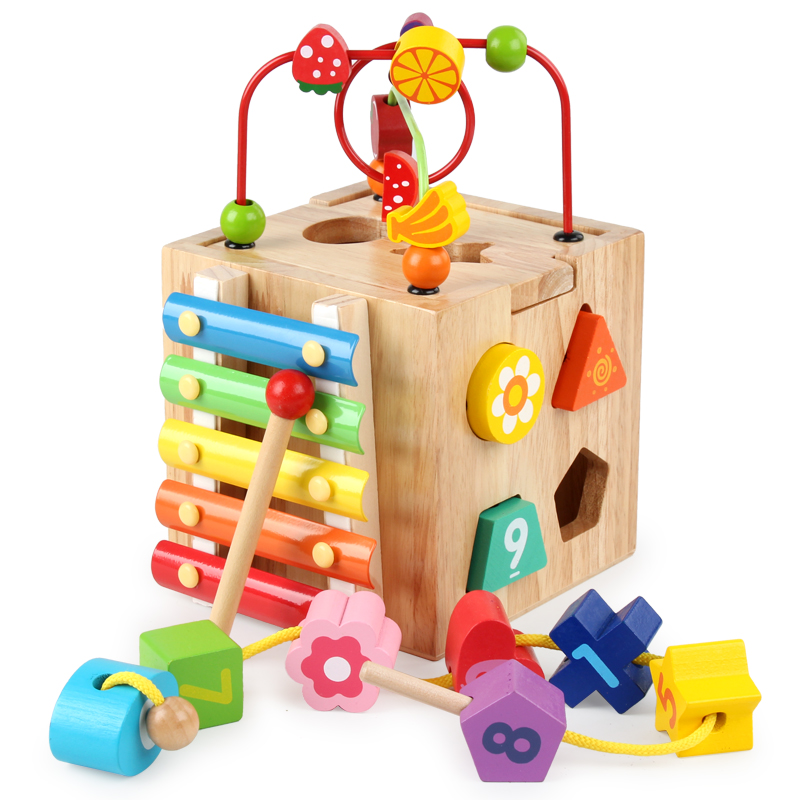 Multi-function percussion treasure box early education intelligence trailer round beads 1 children's shape matching building block box 3-year-old toys