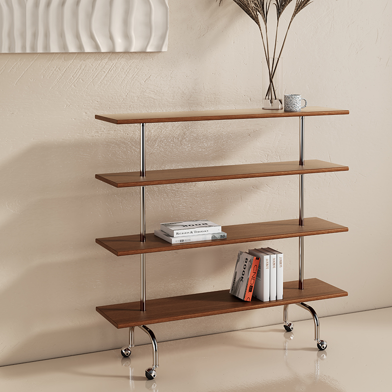 Designer's medieval collection retro shelf solid wood Stainless Steel Bookshelves With Wheels SILENT WIND SMALL PUSH CAR SIDE A FEW-TAOBAO