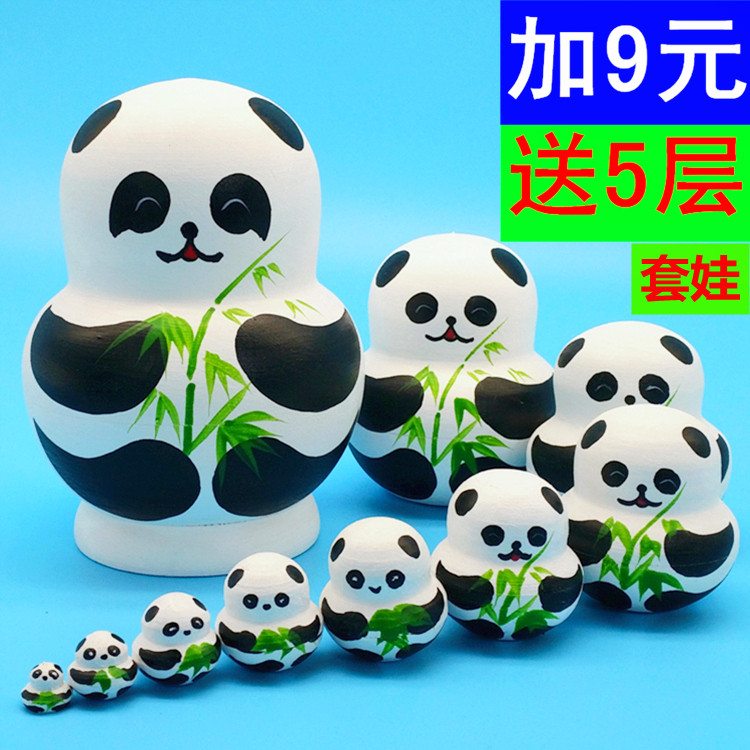 ロシア風マトリョーシカ人形、10層、本物の手作り、クリエイティブなギフト、知育玩具、Douyin（TikTok）で人気、パンダ029