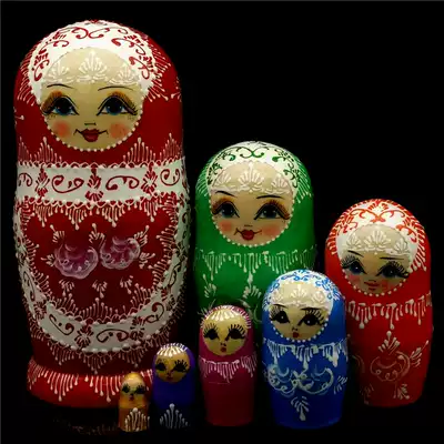 Matryoshka seven-layer pure hand-painted baking paint air-dried basswood birthday gift decoration 5113
