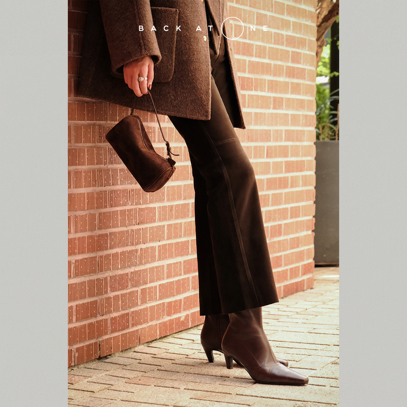 Backatone “Bella Pants” Style Mocha Sheep Suede Stretch Casual Leather Pants Dark Coffee Color High-Waisted Long Pants