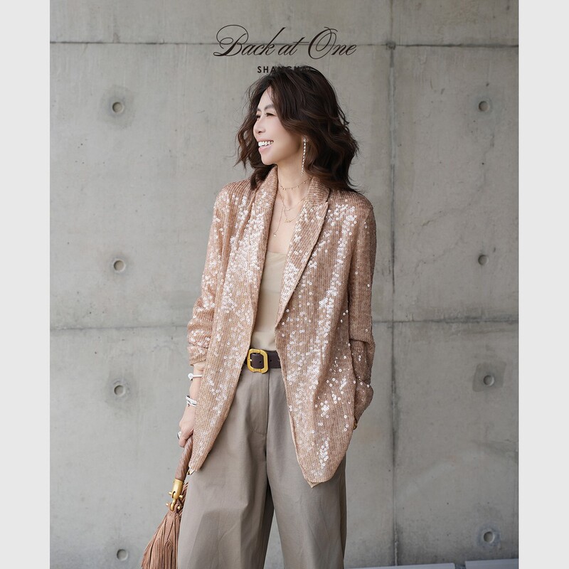 Backatone “Starlight Party” Elegant and Luxurious Sequin-Embroidered Blazer with Long Sleeves and Sequins for Women
