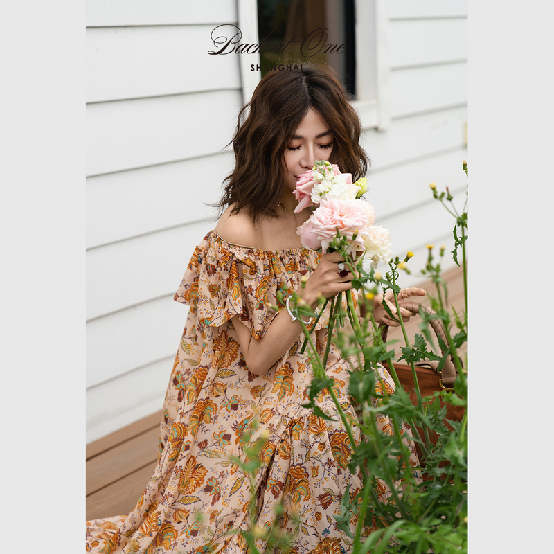Backatone "Art Salon - Secret Fragrance Hunt" Mulberry Silk Floral Dress Bgs-5Bg007F-K