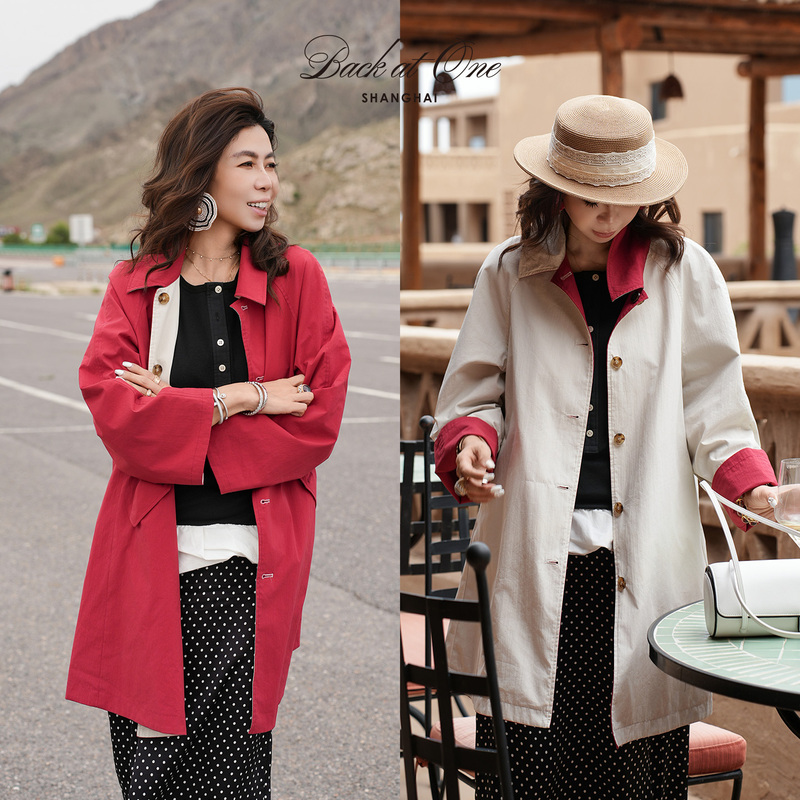 Backatone "Golden Age" Casual High-End Elegant Mid-Length Double-Sided Trench Coat Long-Sleeved Women's Clothing