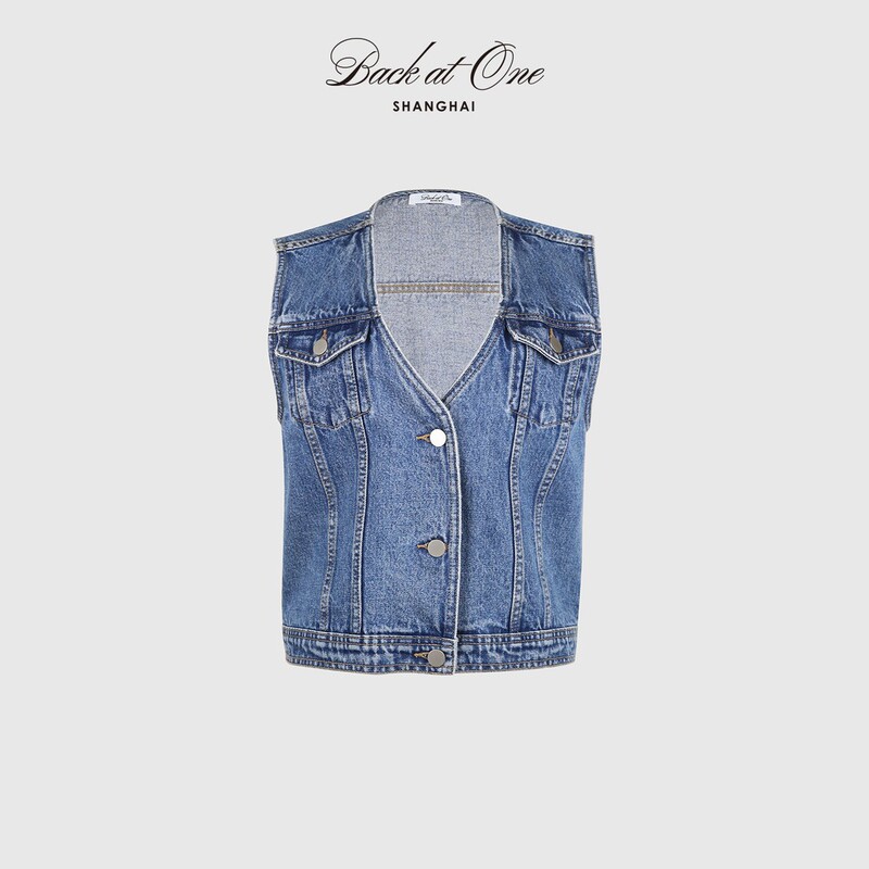 Boss Tang's Sister Jia Ling's "Sea Breeze Denim" V-Neck Casual Versatile Blue Denim Vest Bfs-1De158C-K