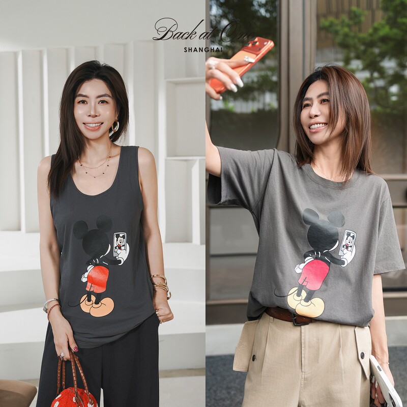 Backatone “Mickey Daily/Fun Photography Time” Cartoon Print Fashionable Casual Vest/Short Sleeve Backatone “Mickey Daily/Fun Photography Time” Cartoon Print Fashionable Casual Vest/Short Sleeve