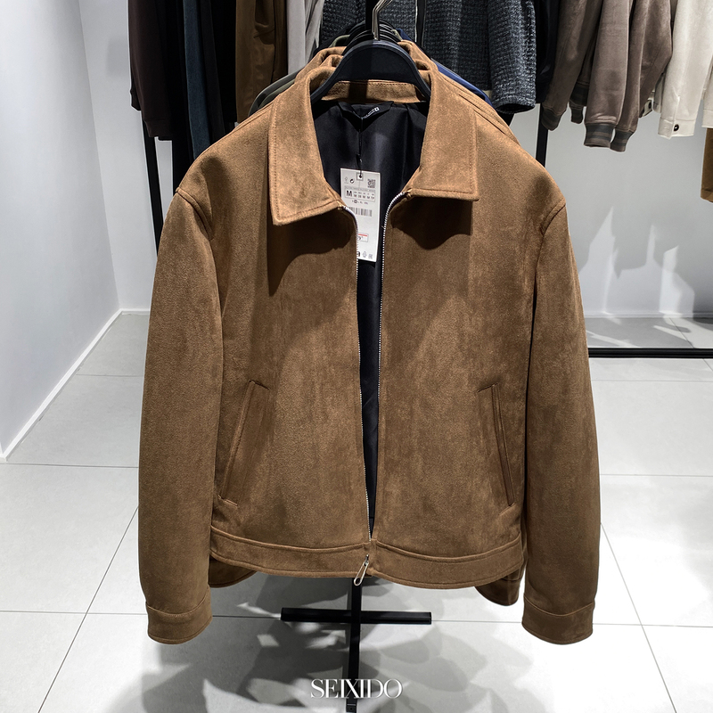 Cabinet 699! European and American Simple Casual Faux Suede Lapel Velvet Texture Jacket 8281152 Zipper Coat for Men