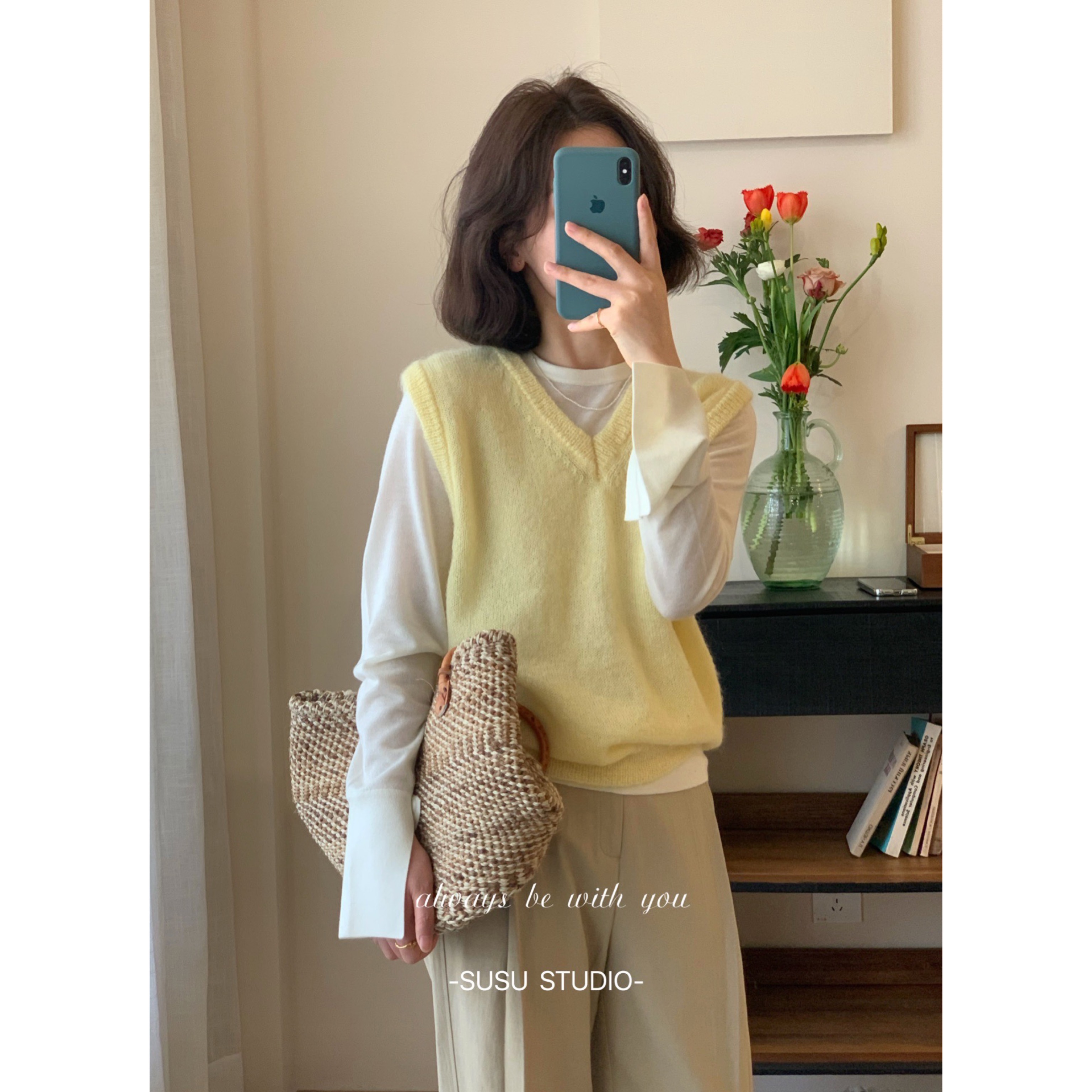 susu color beauty-fried, ultra-young seaMao loose V collar slim outside wearing the Machia thin and sleeveless sweater