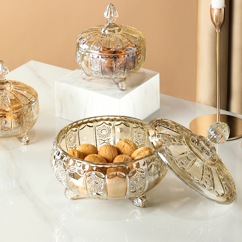 Nordic Style Glass Fruit Pan Candy Jar CREATIVE HOME WITH LID DRY FRUIT PAN FASHION STORAGE TANK SUGAR VAT