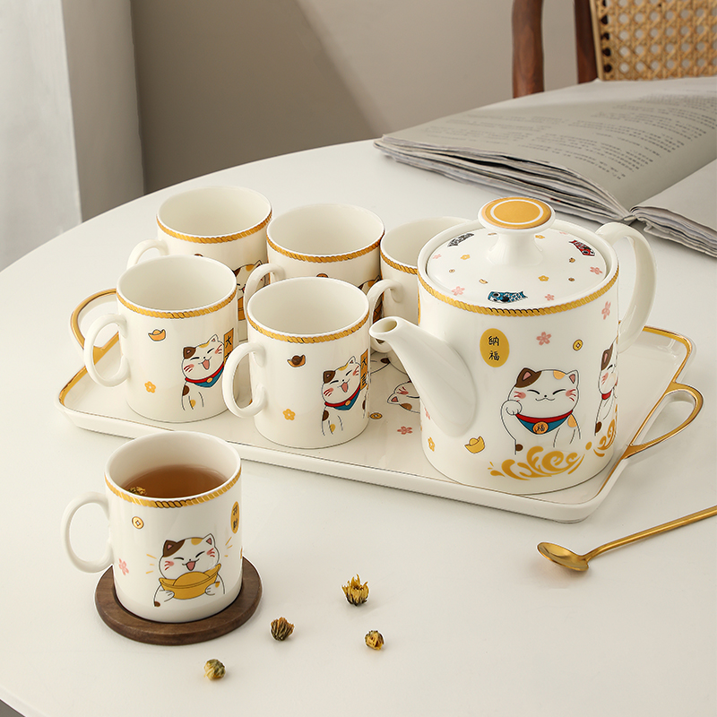 Light Extravagant Whole Set Tea Set Group Home Living Room Creative Ceramic Tea Cup Kettle Coffee Cup With Nursery Wedding Gift Box
