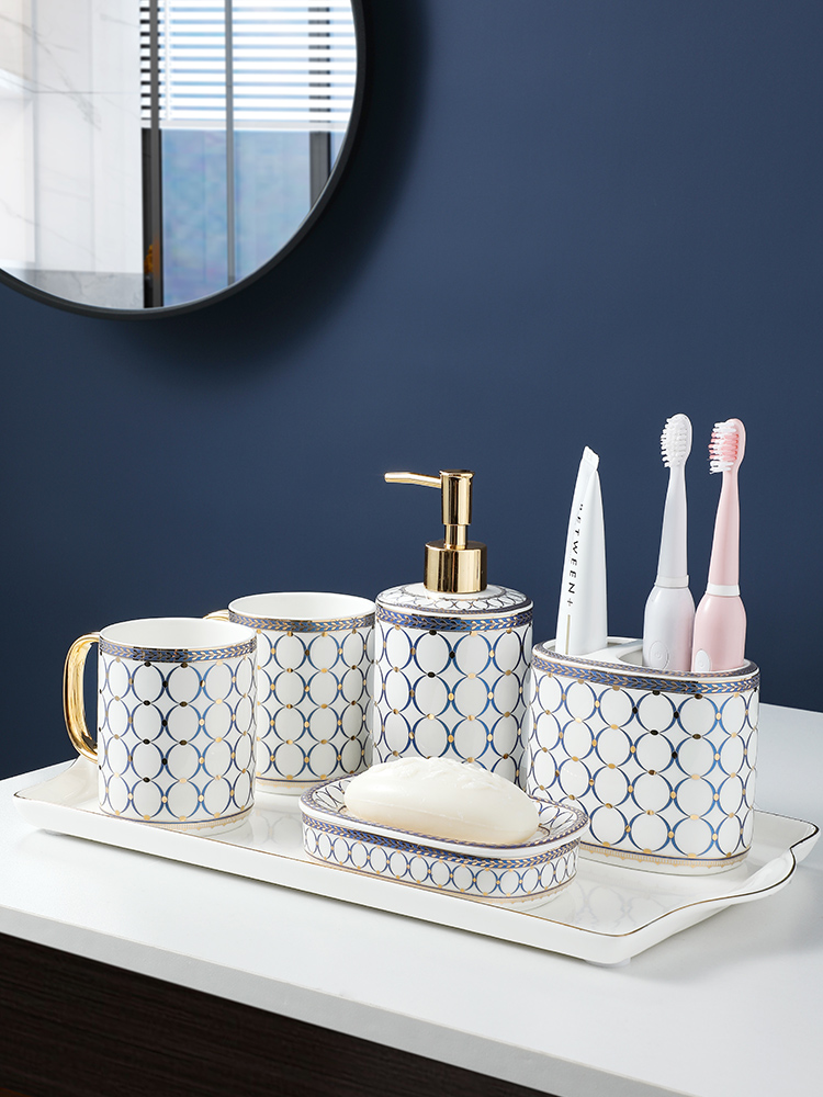 Nordic bathroom washing set Home bathroom light luxury mouthwash cup supplies Couple brushing cup Ceramic five-piece set