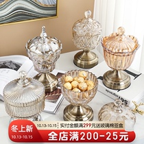 Crystal glass candy jar home living room creative storage tank light luxury snack box with lid large sugar tank sugar tank