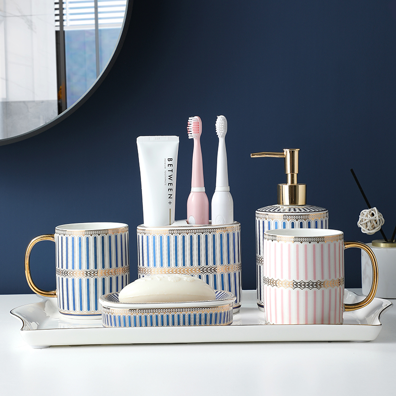 Light Extravagant Ceramic Wash Cup Five Pieces Home Dressing Room Toothbrushing Cup Suit Bathroom Couple Toiletries cup Tooth Vat