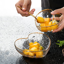 Japanese glass salad bowl creative home fruit dessert bowl heat-resistant kitchen cooking bowl hammer gilt gold rimmed glass