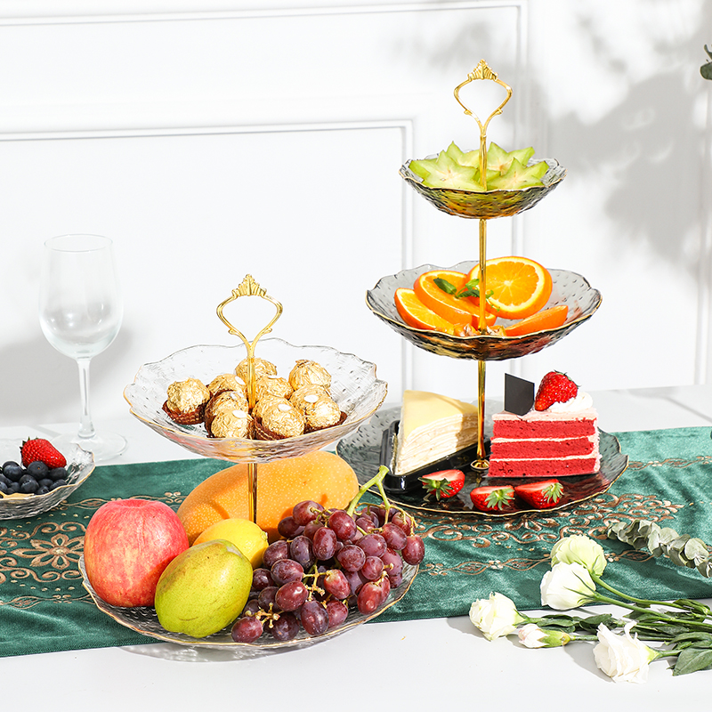 Net red glass fruit plate home living room pastry plate creative double-layer snack candy plate personality fashion dry fruit plate
