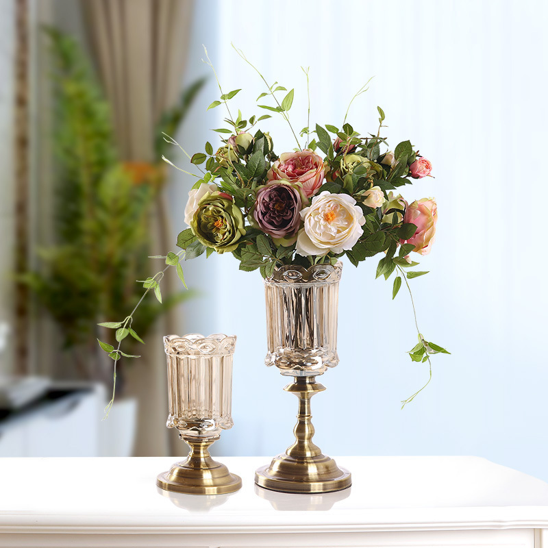 European glass vase Creative flower arrangement decoration Living room TV cabinet Home table decoration Model room soft decoration
