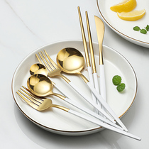 Nordic Style Stainless Steel Fruit Fork Home Light Lavish Steak Knife Fork Creative Sweet Spoons Western Dining Furniture Chopsticks Suit
