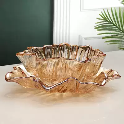 Glass fruit plate Creative fruit plate fashion fruit bucket fruit basin set modern living room crystal glass large snack plate