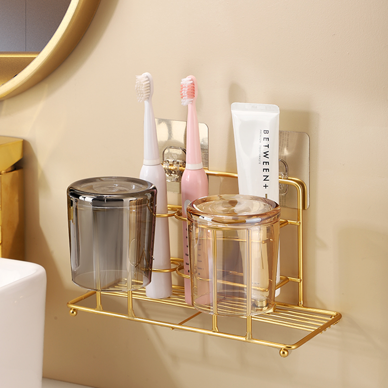 Light-luxurious toothbrush shelve-free wall-mounted electric toothbrush rack gargling cup wash-up suit toothpaste containing layer shelf
