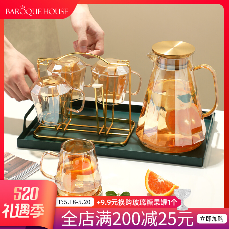 Heat Resistant Glass Cold Kettle Home Cold Kettle Water Mug Suit Creative Large Capacity High Temperature Resistant Cool White Open Kettle