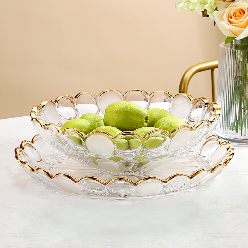 Light Extravagant Mesh Red Fruit Pan Creative Home Living Room Tea Table Snack Candy Dry Fruit Pan Basket Nordic Crystal Glass