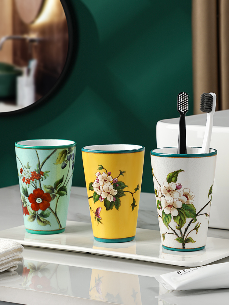 Creative mouthwash cup Flower and bird couple brushing cup American Chinese pastoral fashion washing cup with tooth cylinder newlywed