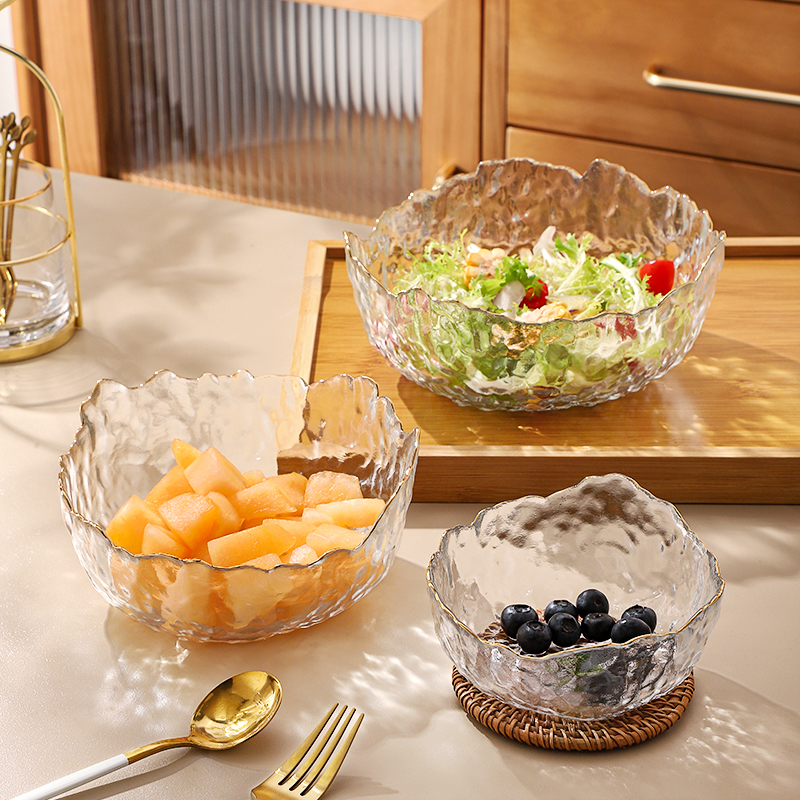 Japanese-style glass salad bowl household large ins fruit plate creative Nordic bowl heat-resistant high temperature transparent tableware bowl