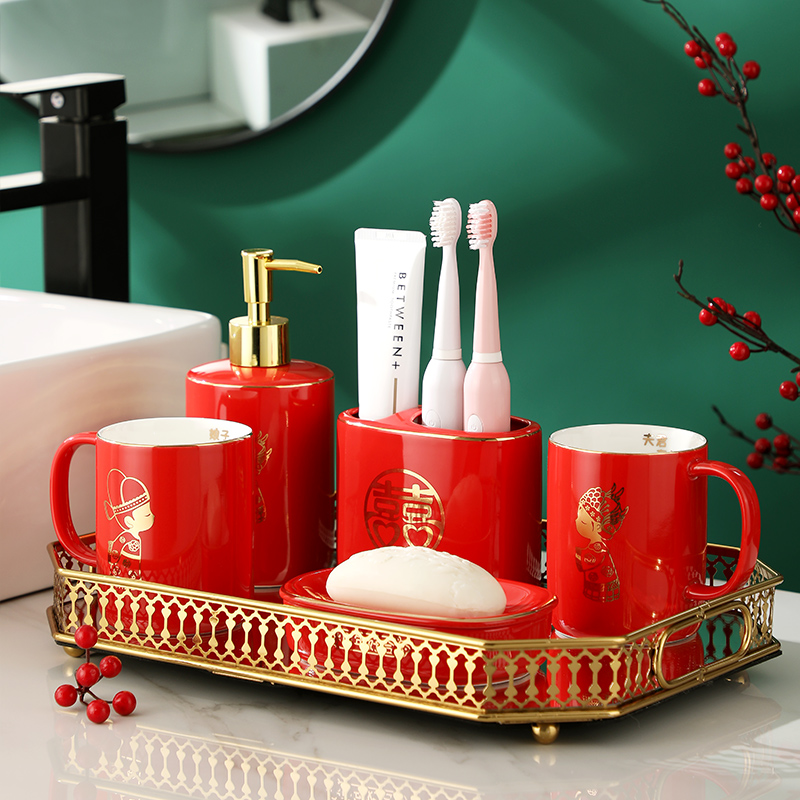 Bathroom toiletries five sets of upscale ceramic light lavish toothbrushing with suit lovers Home Makeup Room Gargling Cup Newlyweds