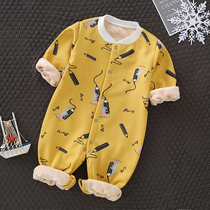 Mens and womens baby autumn plus velvet baby one-piece spring and autumn and winter warm romper thickened newborn clothes climbing clothes