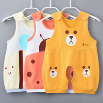  Summer Haiyi thin newborn clothes Baby one-piece sleeveless pure cotton cartoon climbing clothes mens and womens baby pajamas
